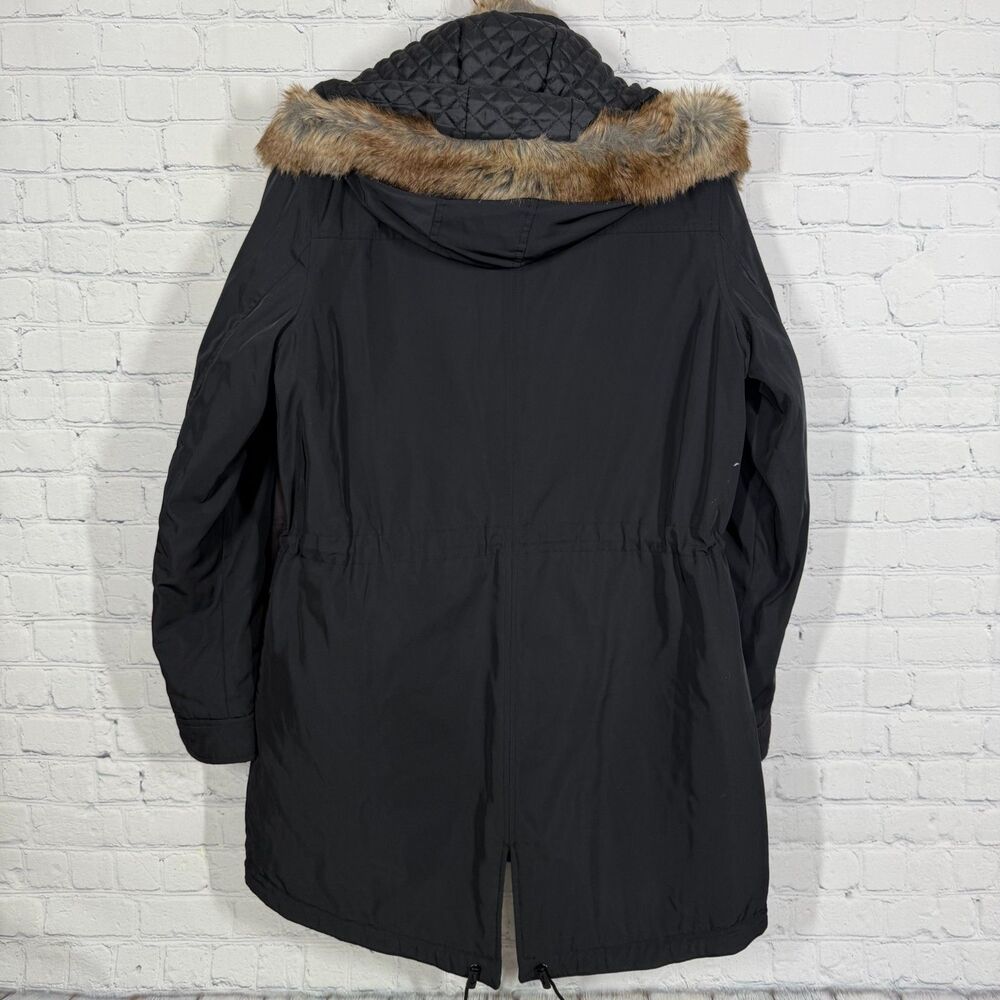 Marc New York Womens Medium Black Down Puffer Parka Coat Faux Fur Hood Long - Picture 3 of 16
